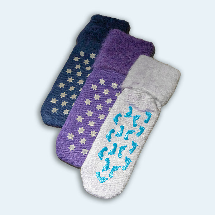 Comfy Non-Slip Bed Socks 3 Pack (Navy, Purple & Lilac)