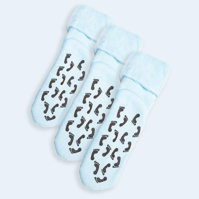 Comfy Non-Slip Bed Socks 3 Pack (Blue)