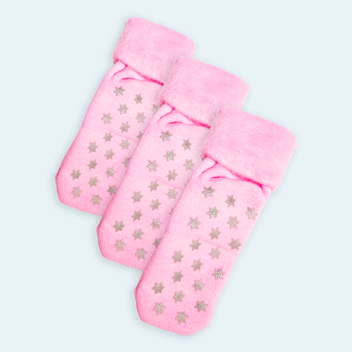 Comfy Non-Slip Bed Socks 3 Pack (Pink)