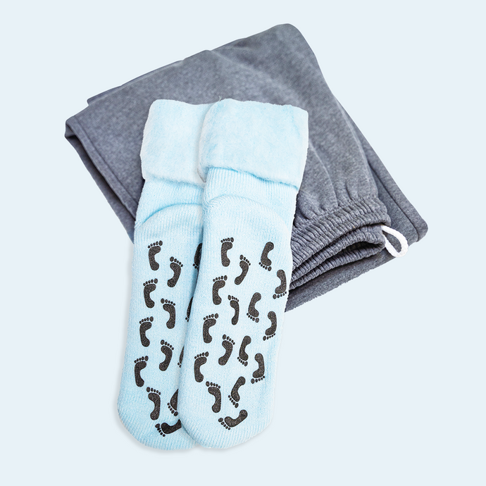 Trackpants & Blue Bed Socks