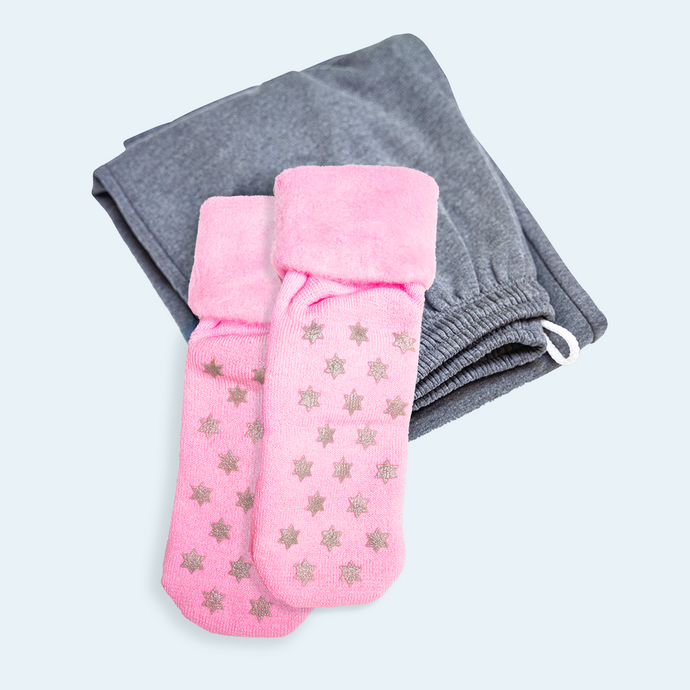 Trackpants & Pink Bed Socks